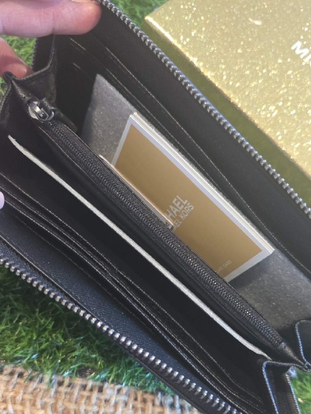 Michael Kors Black Pebbled Leather Zip-Around Wallet with Padlock Accent - Picture 4 of 4